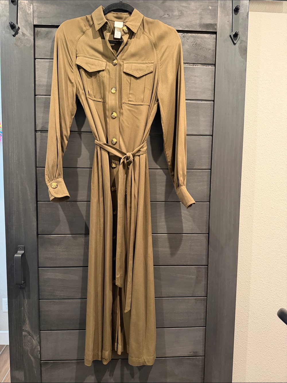 H&M Olive Brown Button-Up Shirt Dress